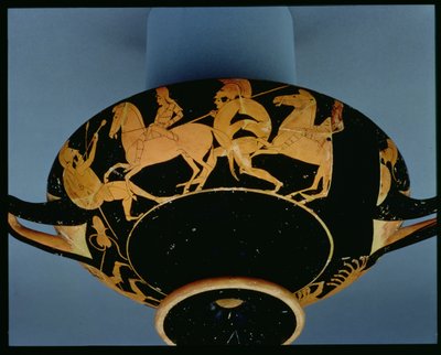 Copa de figuras rojas áticas decorada con el rapto de Antiope, por Oltos, c.510 a.C. (cerámica) de Greek